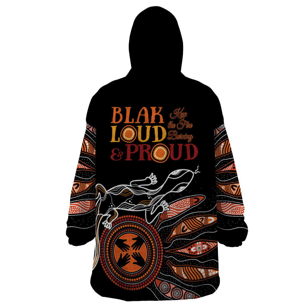Australia NAIDOC 2024 Wearable Blanket Hoodie Blak Loud and Proud Aboriginal Lizard Art
