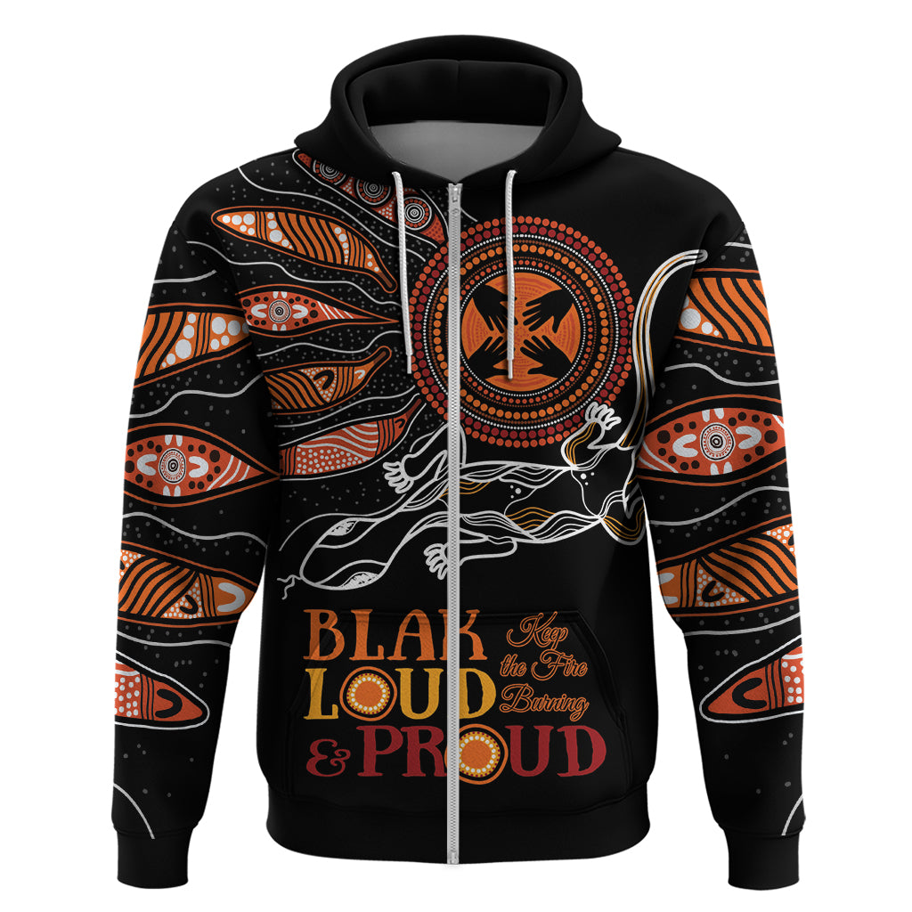 Australia NAIDOC 2024 Zip Hoodie Blak Loud and Proud Aboriginal Lizard Art