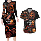 Australia NAIDOC 2024 Couples Matching Long Sleeve Bodycon Dress and Hawaiian Shirt Keep the Fire Burning Aboriginal Art
