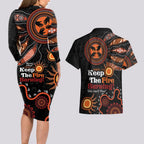 Australia NAIDOC 2024 Couples Matching Long Sleeve Bodycon Dress and Hawaiian Shirt Keep the Fire Burning Aboriginal Art