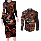 Australia NAIDOC 2024 Couples Matching Long Sleeve Bodycon Dress and Long Sleeve Button Shirt Keep the Fire Burning Aboriginal Art