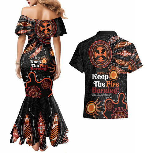 Australia NAIDOC 2024 Couples Matching Mermaid Dress and Hawaiian Shirt Keep the Fire Burning Aboriginal Art
