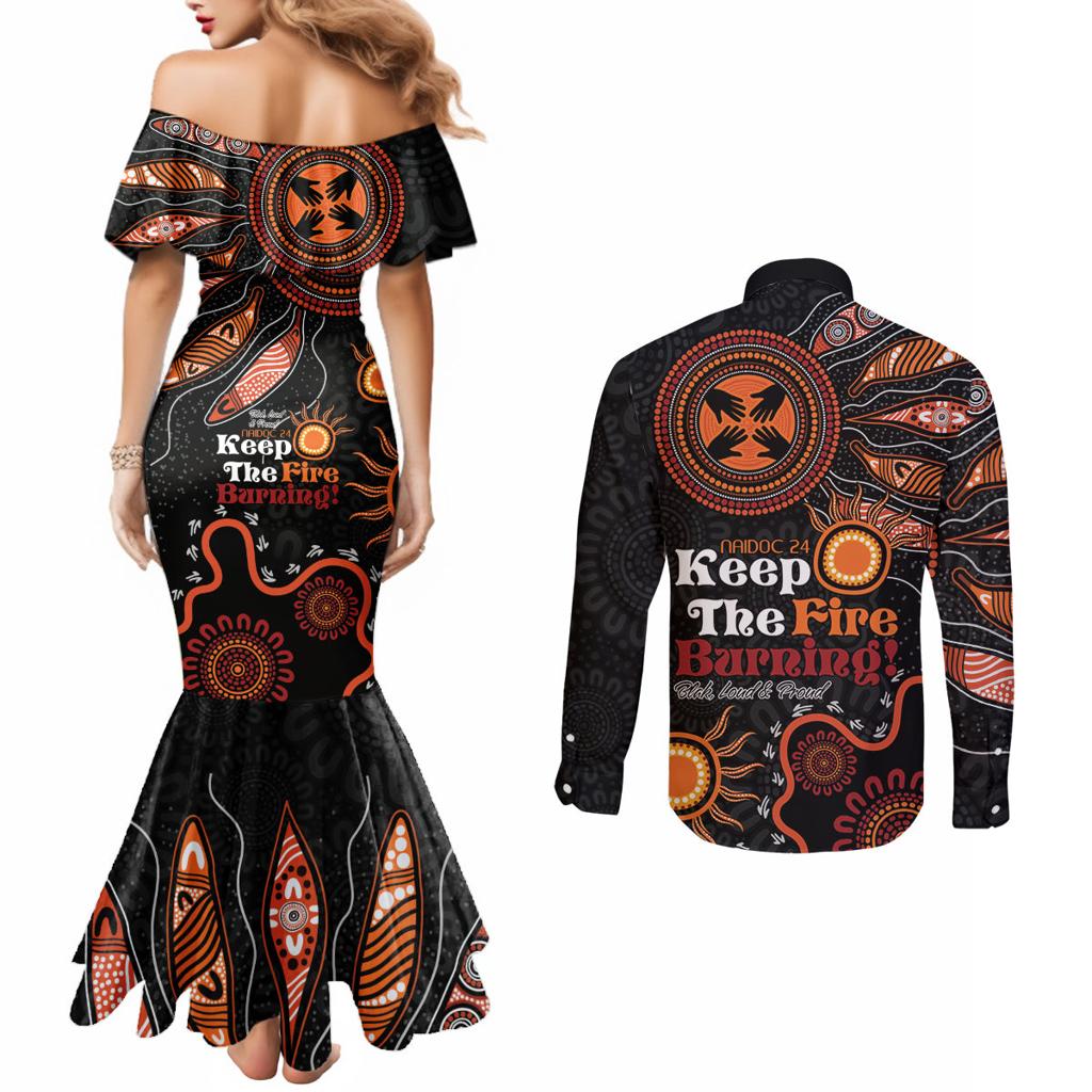 Australia NAIDOC 2024 Couples Matching Mermaid Dress and Long Sleeve Button Shirt Keep the Fire Burning Aboriginal Art