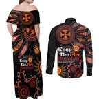 Australia NAIDOC 2024 Couples Matching Off Shoulder Maxi Dress and Long Sleeve Button Shirt Keep the Fire Burning Aboriginal Art