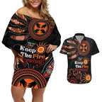 Australia NAIDOC 2024 Couples Matching Off Shoulder Short Dress and Hawaiian Shirt Keep the Fire Burning Aboriginal Art