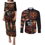 Australia NAIDOC 2024 Couples Matching Puletasi and Long Sleeve Button Shirt Keep the Fire Burning Aboriginal Art