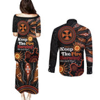 Australia NAIDOC 2024 Couples Matching Puletasi and Long Sleeve Button Shirt Keep the Fire Burning Aboriginal Art