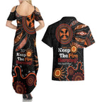 Australia NAIDOC 2024 Couples Matching Summer Maxi Dress and Hawaiian Shirt Keep the Fire Burning Aboriginal Art