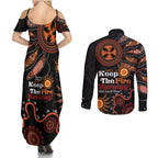 Australia NAIDOC 2024 Couples Matching Summer Maxi Dress and Long Sleeve Button Shirt Keep the Fire Burning Aboriginal Art