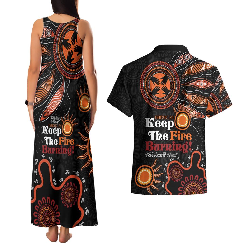 Australia NAIDOC 2024 Couples Matching Tank Maxi Dress and Hawaiian Shirt Keep the Fire Burning Aboriginal Art