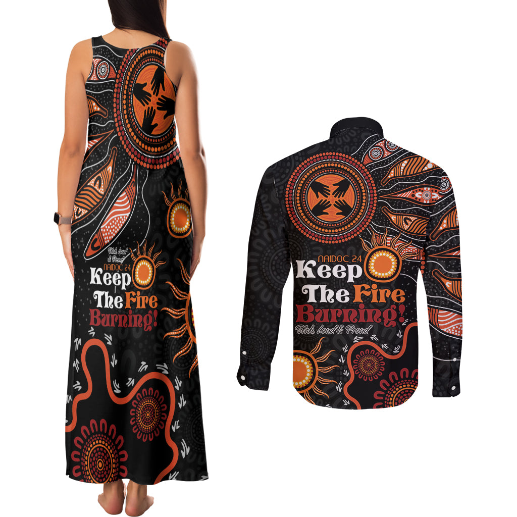 Australia NAIDOC 2024 Couples Matching Tank Maxi Dress and Long Sleeve Button Shirt Keep the Fire Burning Aboriginal Art