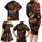 Australia NAIDOC 2024 Family Matching Long Sleeve Bodycon Dress and Hawaiian Shirt Keep the Fire Burning Aboriginal Art