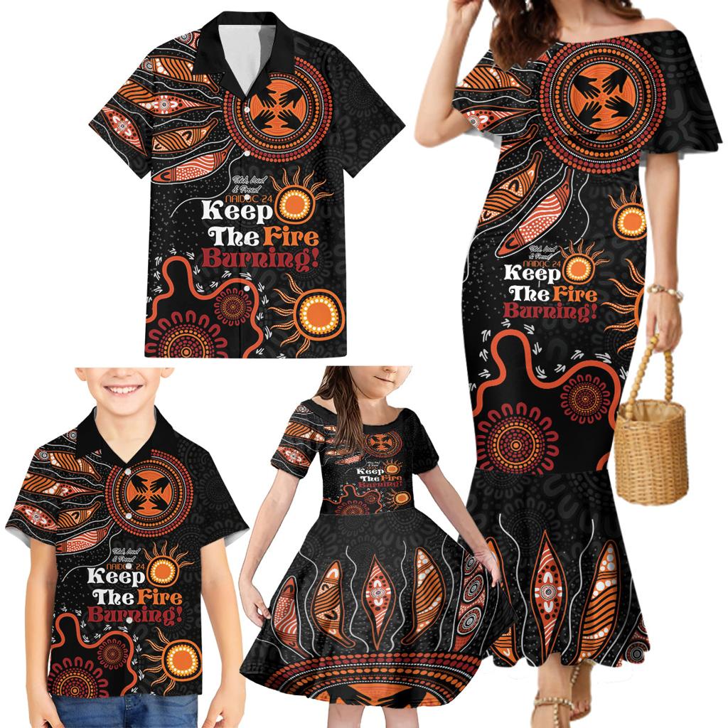 Australia NAIDOC 2024 Family Matching Mermaid Dress and Hawaiian Shirt Keep the Fire Burning Aboriginal Art