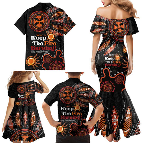 Australia NAIDOC 2024 Family Matching Mermaid Dress and Hawaiian Shirt Keep the Fire Burning Aboriginal Art