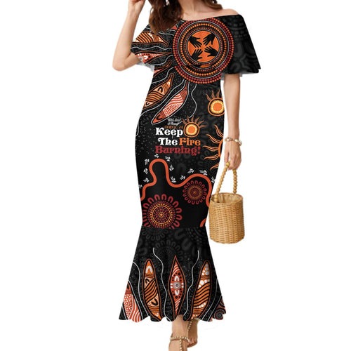 Australia NAIDOC 2024 Family Matching Mermaid Dress and Hawaiian Shirt Keep the Fire Burning Aboriginal Art