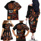 Australia NAIDOC 2024 Family Matching Off Shoulder Long Sleeve Dress and Hawaiian Shirt Keep the Fire Burning Aboriginal Art