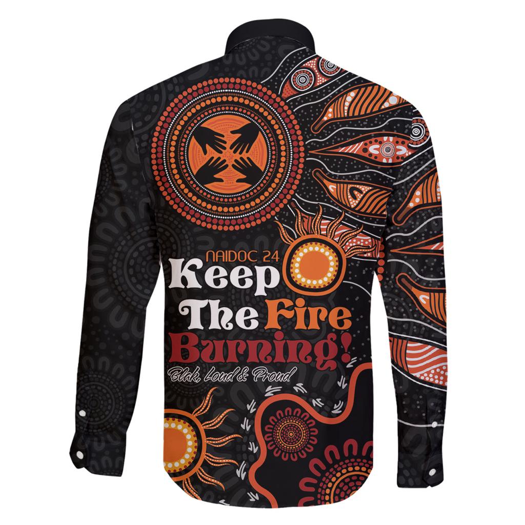 Australia NAIDOC 2024 Family Matching Off Shoulder Long Sleeve Dress and Hawaiian Shirt Keep the Fire Burning Aboriginal Art