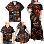Australia NAIDOC 2024 Family Matching Off Shoulder Maxi Dress and Hawaiian Shirt Keep the Fire Burning Aboriginal Art