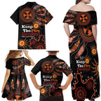 Australia NAIDOC 2024 Family Matching Off Shoulder Maxi Dress and Hawaiian Shirt Keep the Fire Burning Aboriginal Art