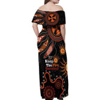Australia NAIDOC 2024 Family Matching Off Shoulder Maxi Dress and Hawaiian Shirt Keep the Fire Burning Aboriginal Art