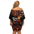 Australia NAIDOC 2024 Family Matching Off Shoulder Short Dress and Hawaiian Shirt Keep the Fire Burning Aboriginal Art