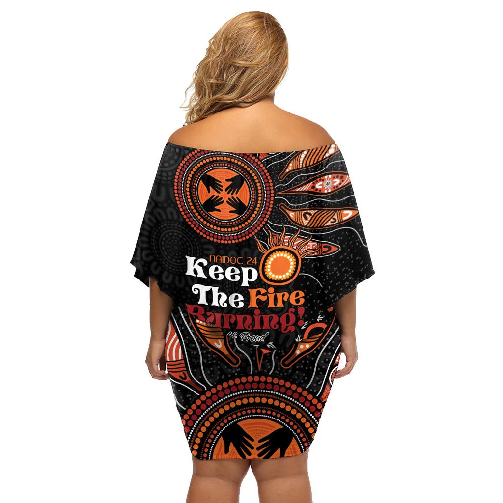 Australia NAIDOC 2024 Family Matching Off Shoulder Short Dress and Hawaiian Shirt Keep the Fire Burning Aboriginal Art