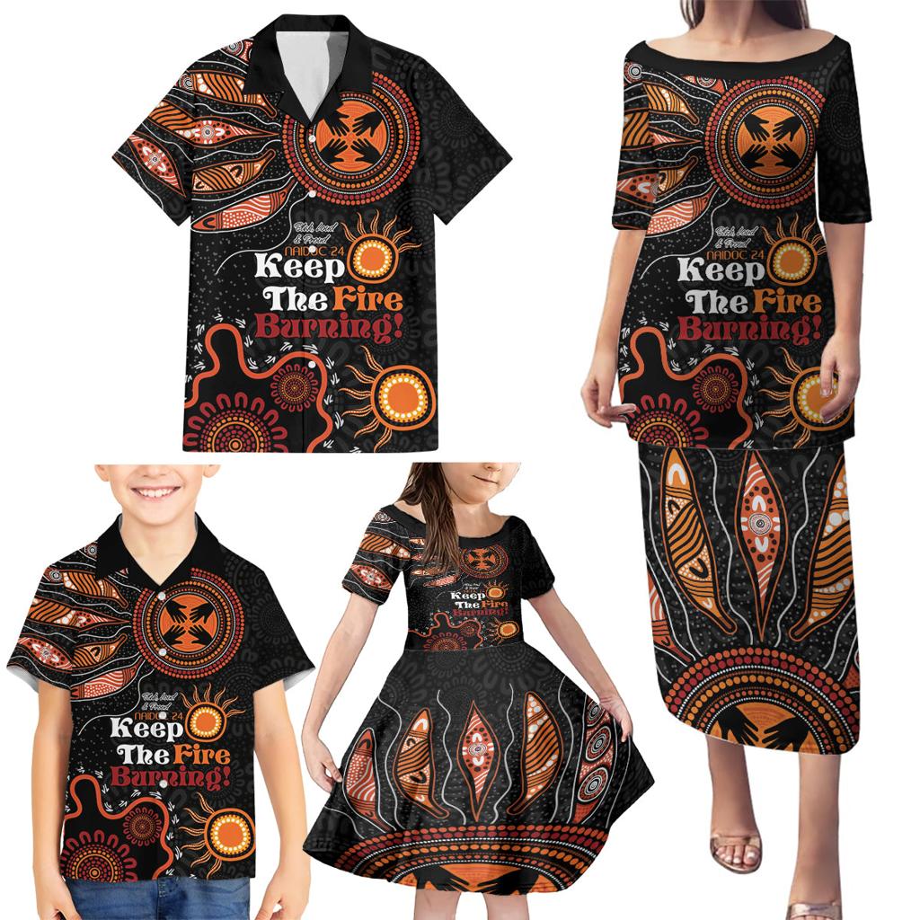 Australia NAIDOC 2024 Family Matching Puletasi and Hawaiian Shirt Keep the Fire Burning Aboriginal Art