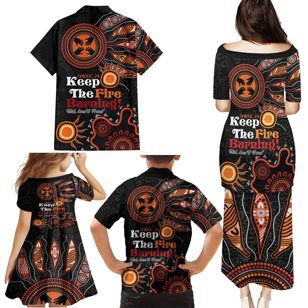 Australia NAIDOC 2024 Family Matching Puletasi and Hawaiian Shirt Keep the Fire Burning Aboriginal Art
