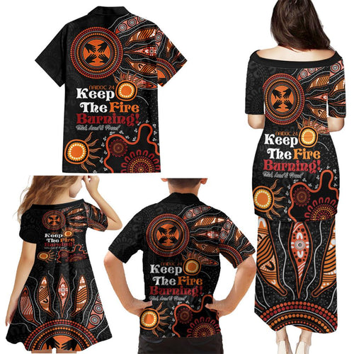 Australia NAIDOC 2024 Family Matching Puletasi and Hawaiian Shirt Keep the Fire Burning Aboriginal Art