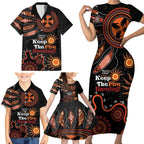 Australia NAIDOC 2024 Family Matching Short Sleeve Bodycon Dress and Hawaiian Shirt Keep the Fire Burning Aboriginal Art