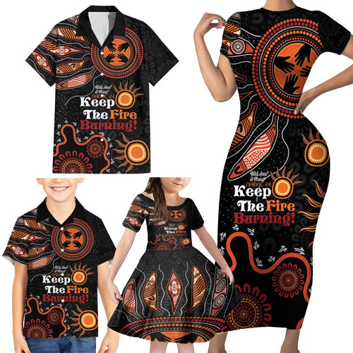 Australia NAIDOC 2024 Family Matching Short Sleeve Bodycon Dress and Hawaiian Shirt Keep the Fire Burning Aboriginal Art