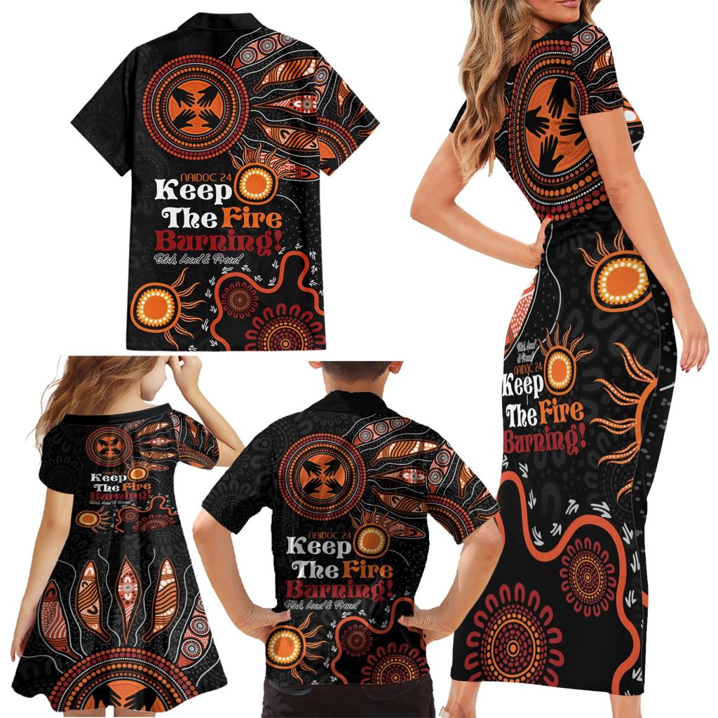 Australia NAIDOC 2024 Family Matching Short Sleeve Bodycon Dress and Hawaiian Shirt Keep the Fire Burning Aboriginal Art