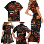 Australia NAIDOC 2024 Family Matching Short Sleeve Bodycon Dress and Hawaiian Shirt Keep the Fire Burning Aboriginal Art