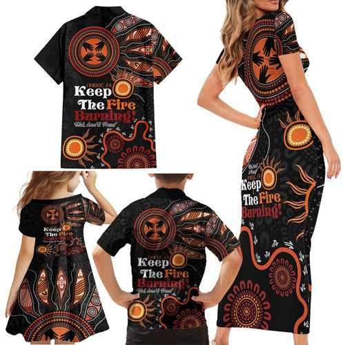 Australia NAIDOC 2024 Family Matching Short Sleeve Bodycon Dress and Hawaiian Shirt Keep the Fire Burning Aboriginal Art