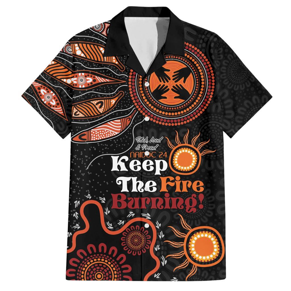 Australia NAIDOC 2024 Family Matching Short Sleeve Bodycon Dress and Hawaiian Shirt Keep the Fire Burning Aboriginal Art