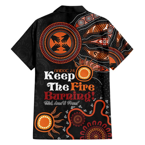 Australia NAIDOC 2024 Family Matching Short Sleeve Bodycon Dress and Hawaiian Shirt Keep the Fire Burning Aboriginal Art