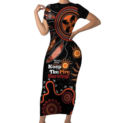 Australia NAIDOC 2024 Family Matching Short Sleeve Bodycon Dress and Hawaiian Shirt Keep the Fire Burning Aboriginal Art