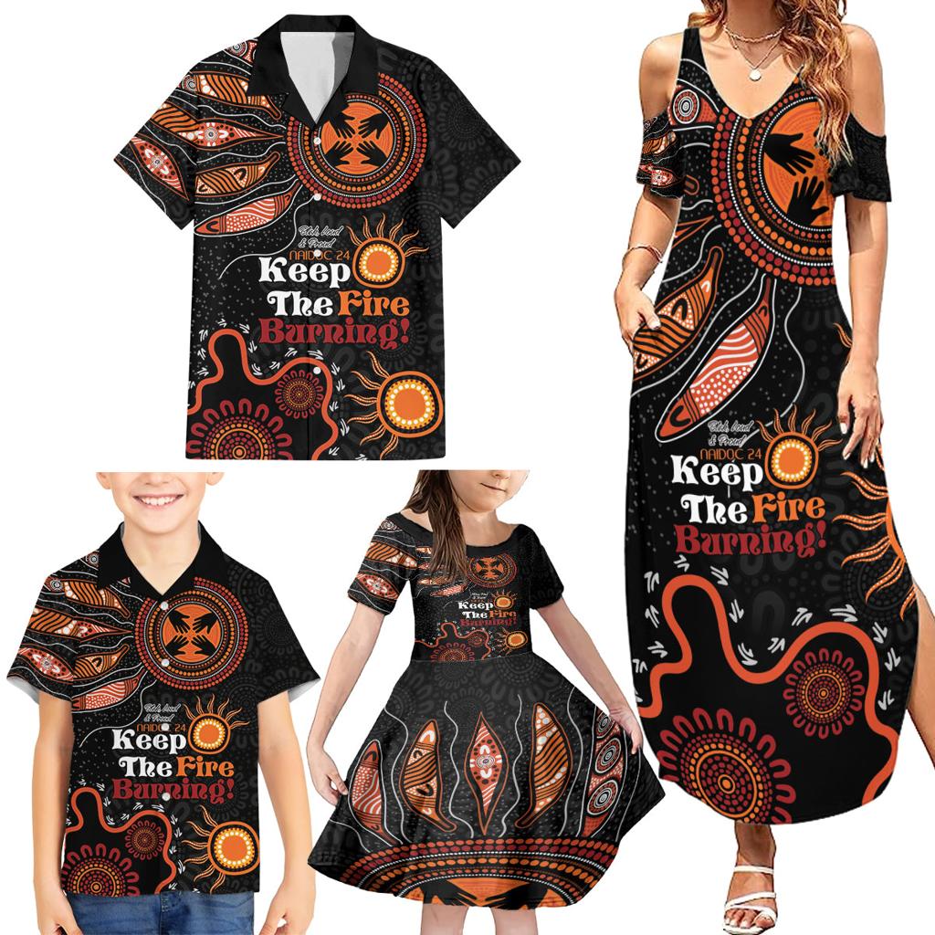 Australia NAIDOC 2024 Family Matching Summer Maxi Dress and Hawaiian Shirt Keep the Fire Burning Aboriginal Art