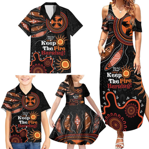Australia NAIDOC 2024 Family Matching Summer Maxi Dress and Hawaiian Shirt Keep the Fire Burning Aboriginal Art