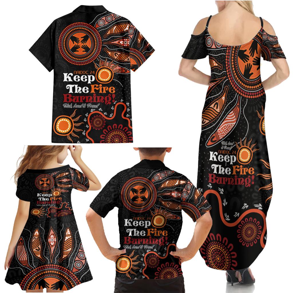 Australia NAIDOC 2024 Family Matching Summer Maxi Dress and Hawaiian Shirt Keep the Fire Burning Aboriginal Art