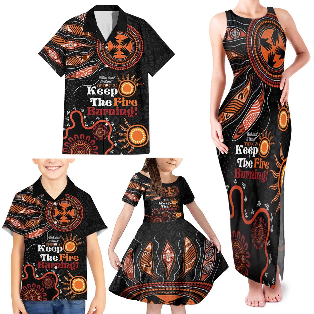 Australia NAIDOC 2024 Family Matching Tank Maxi Dress and Hawaiian Shirt Keep the Fire Burning Aboriginal Art