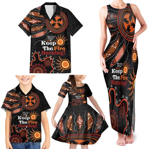 Australia NAIDOC 2024 Family Matching Tank Maxi Dress and Hawaiian Shirt Keep the Fire Burning Aboriginal Art