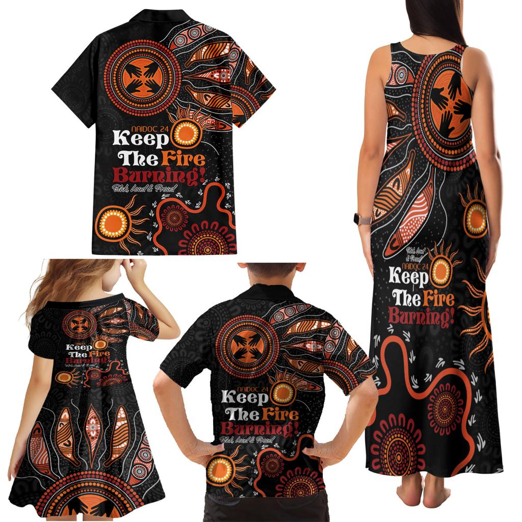 Australia NAIDOC 2024 Family Matching Tank Maxi Dress and Hawaiian Shirt Keep the Fire Burning Aboriginal Art