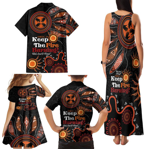Australia NAIDOC 2024 Family Matching Tank Maxi Dress and Hawaiian Shirt Keep the Fire Burning Aboriginal Art