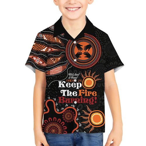 Australia NAIDOC 2024 Kid Hawaiian Shirt Keep the Fire Burning Aboriginal Art
