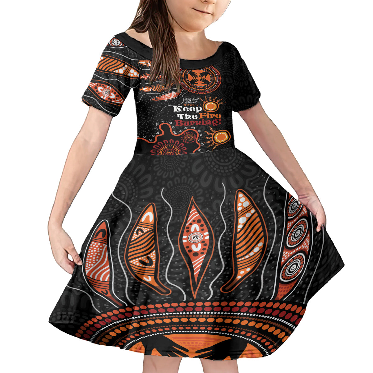 Australia NAIDOC 2024 Kid Short Sleeve Dress Keep the Fire Burning Aboriginal Art