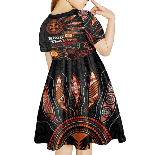 Australia NAIDOC 2024 Kid Short Sleeve Dress Keep the Fire Burning Aboriginal Art