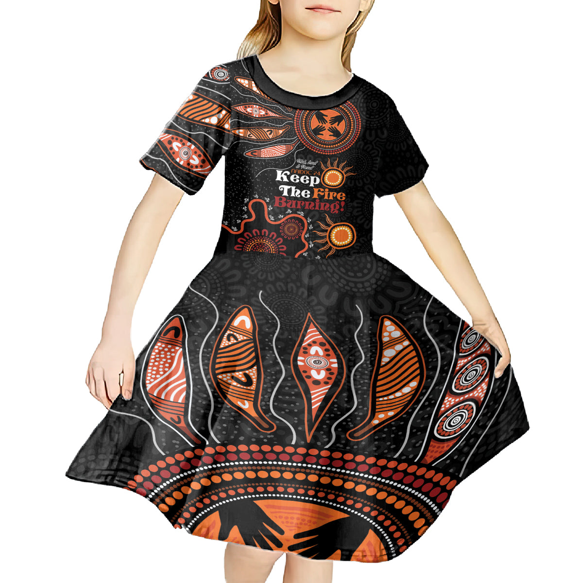 Australia NAIDOC 2024 Kid Short Sleeve Dress Keep the Fire Burning Aboriginal Art