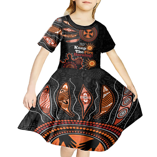 Australia NAIDOC 2024 Kid Short Sleeve Dress Keep the Fire Burning Aboriginal Art