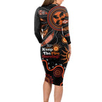 Australia NAIDOC 2024 Long Sleeve Bodycon Dress Keep the Fire Burning Aboriginal Art